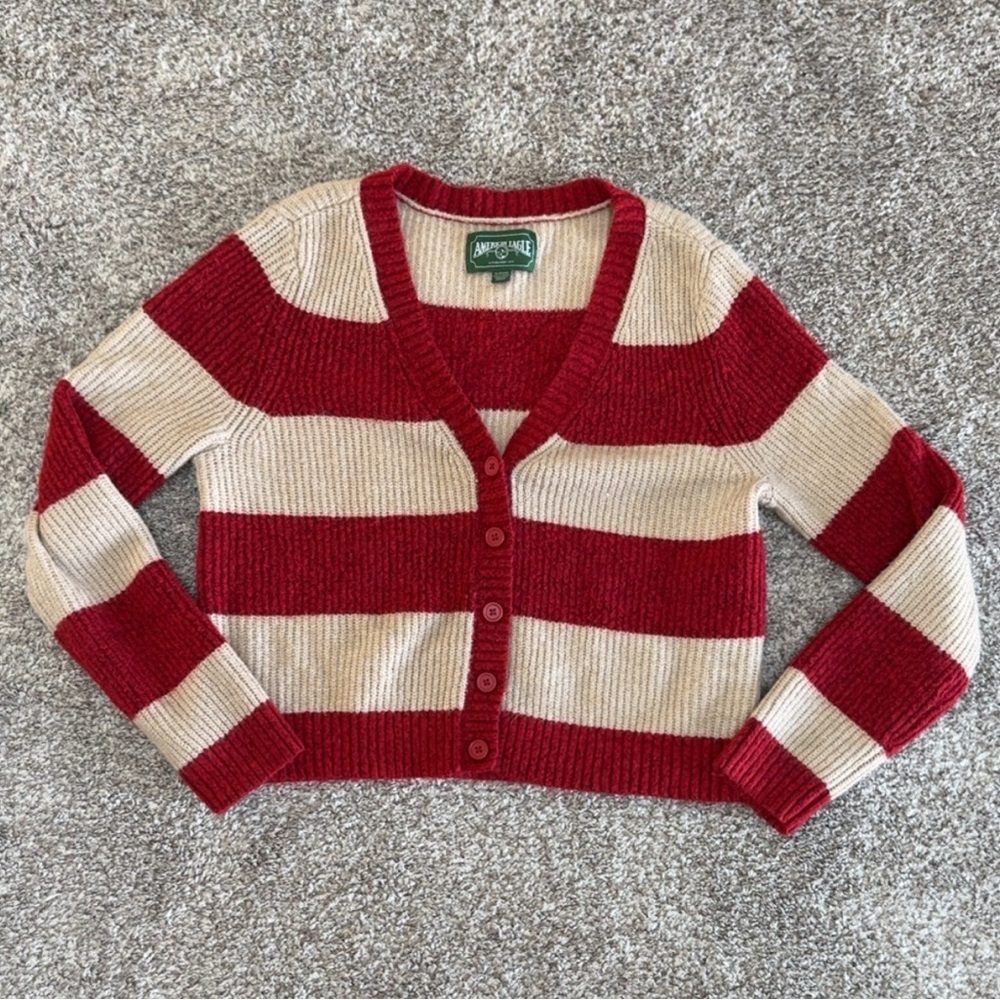 American‎ Eagle Outfitters Red and Cream Striped Cardigan